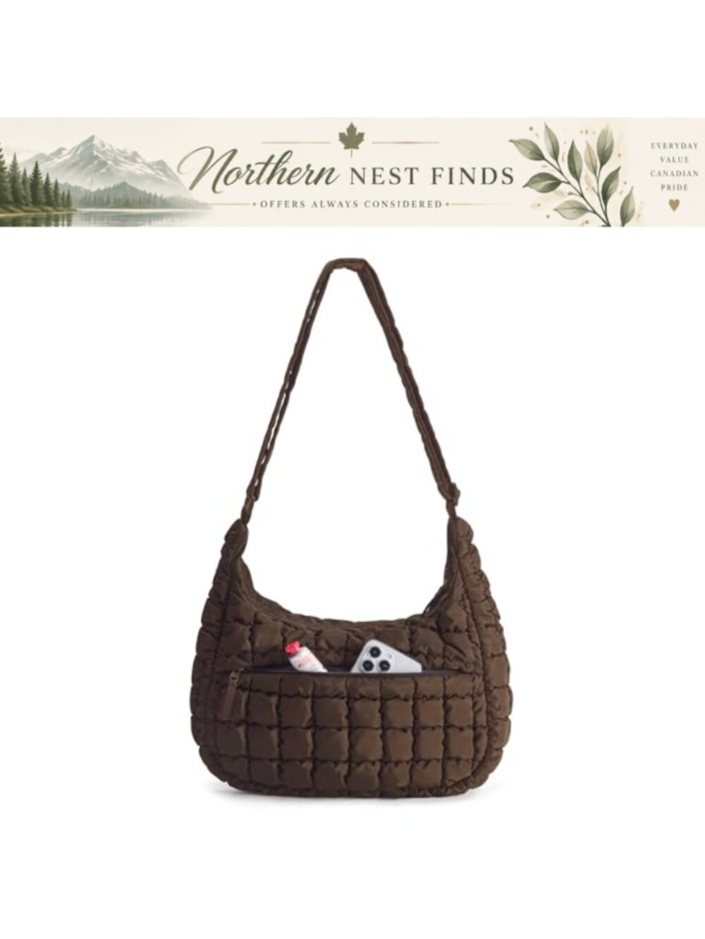 Quilted Puffy Crossbody Shoulder Bag Lightweight 3-in-1 Convertible